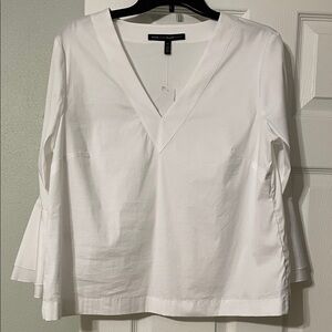 White House Black Market White V-Neck Poplin Blouse with beautiful sleeves, NWT